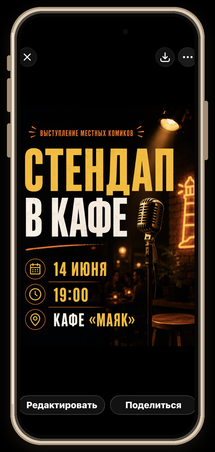 Пример сгенерированной афиши стендап-шоу